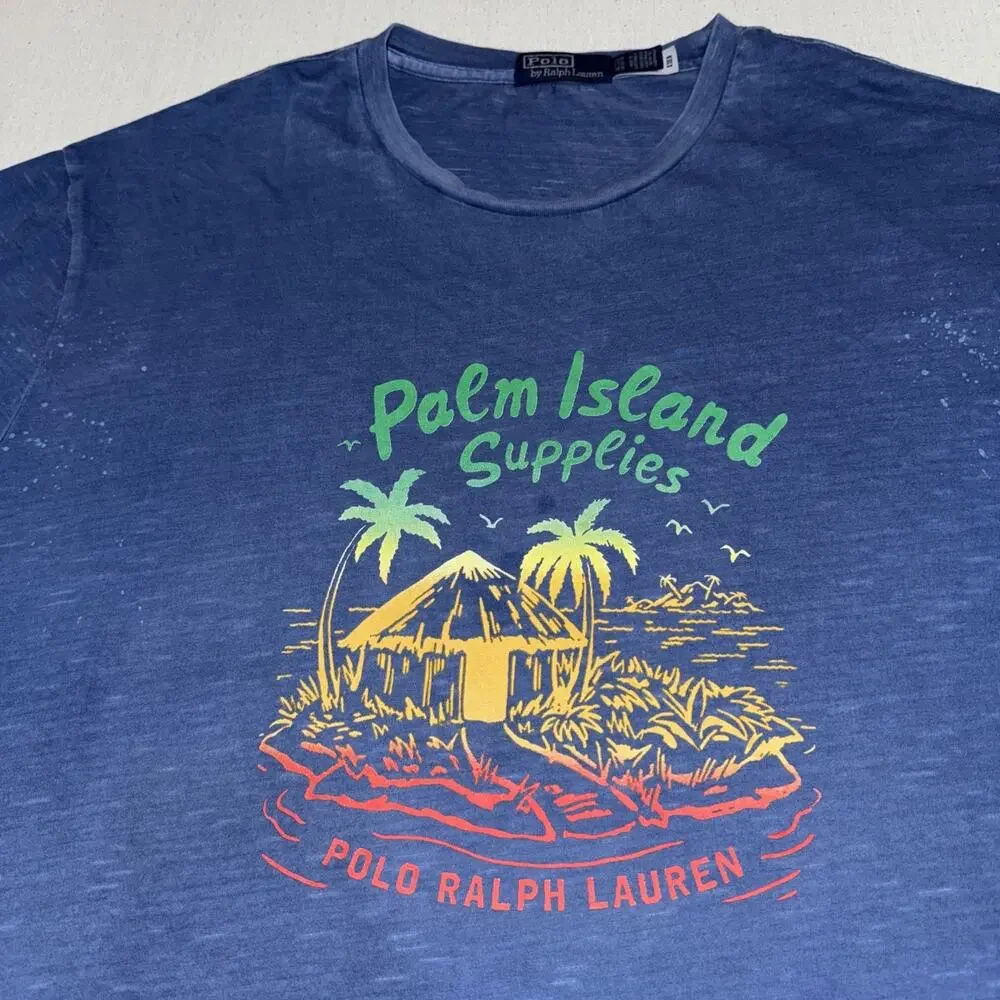 Polo Ralph Lauren T-Shirt Adult 3XB Tall Blue Palm Island Supplies Single Stitch
